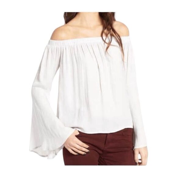 Ten Sixty Sherman Off-the-Shoulder Blouse Cloud Gray Bell Long Sleeve Pull-Over - Picture 1 of 11